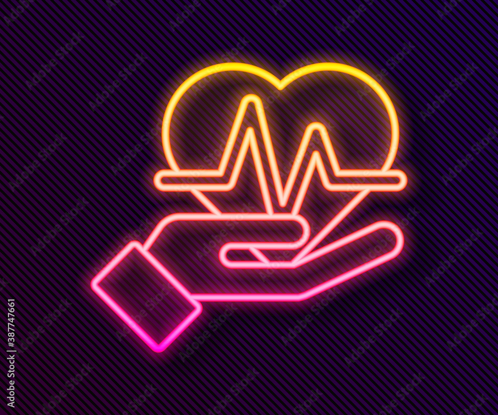 Glowing neon line Heart rate icon isolated on black background. Heartbeat sign. Heart pulse icon. Cardiogram icon. Vector. Glowing neon line Heart rate icon isolated on black background. Heartbeat sign. Heart pulse icon. Cardiogram icon. Vector.