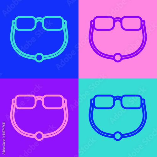 Pop art line Eyeglasses icon isolated on color background. Vector.
