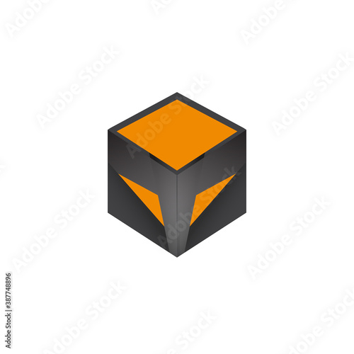 Square Cube Logo - block element perspective geometric abstract design vector line art geometry shape grid mosaic