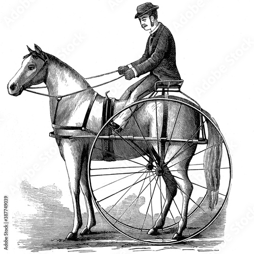 The fast Sulky invented by C. F. Stillman of Plainfield, New Jersey, United States. Antique illkustration. 1882.