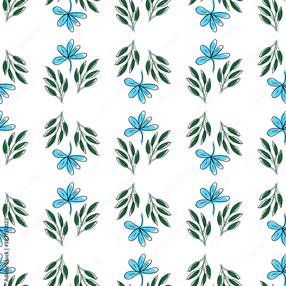 custom made wallpaper toronto digitalVector seamless pattern with floral, repeating element. Pattern with a blue flower on a white background. Use in textiles, clothing, wallpaper, design, baby backgrounds, wrapping paper.