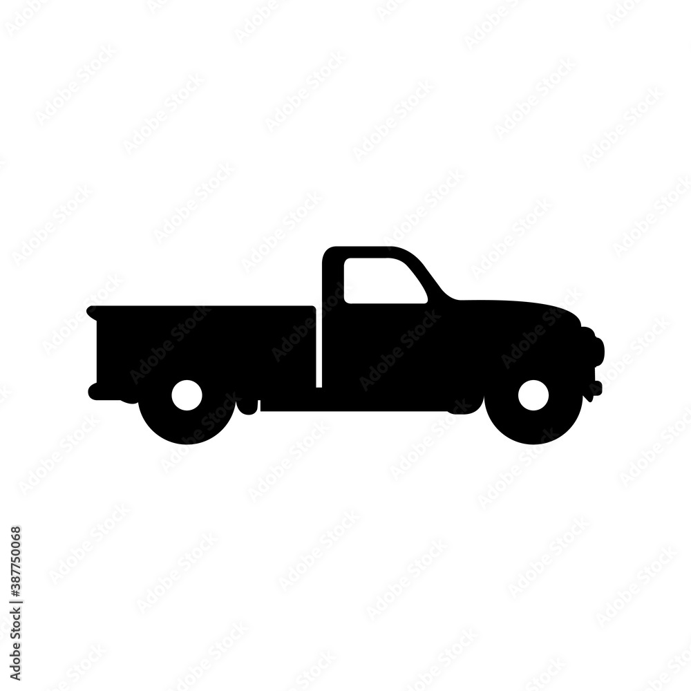 Icono plano silueta de vehículo pick up vintage en color negro