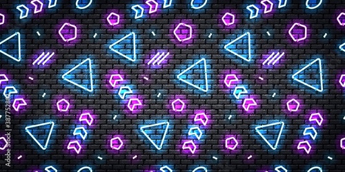 Vector realistic isolated neon seamless pattern with blue and purple colors for template and layout on the wall.