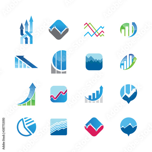 Analytics logo set collection - data business technology finance information graph chart statistics report marketing growth diagram vector office corporate infographic statistic analytic