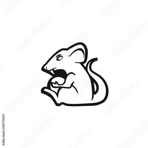 Mouse playing with ball logo mascot illustration - cartoon character posing rat little domestic animal vector mammal cute tail fun funny young zoo laboratory standing cheese