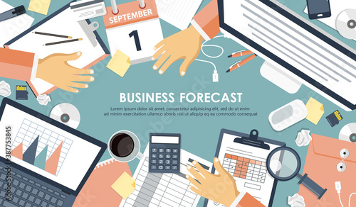 Business forecast banner. Flat vector illustration
