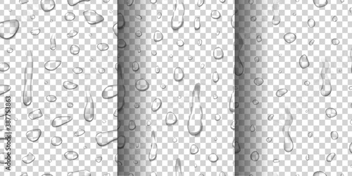 Vector set of realistic isolated water droplet seamless pattern for template decoration and covering on the transparent background.