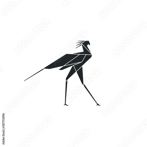 Secretary bird logo polygonal symbol illustration - bird wildlife nature wing and long legs predator - feather raptor ornithology big fly plumage 