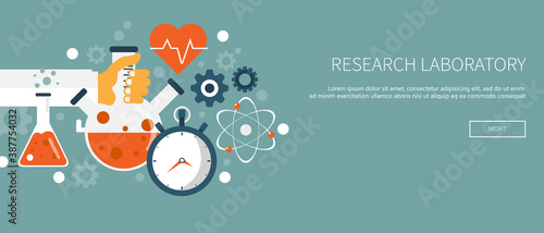 Laboratory equipment banner. Concept for science, medicine and knowledge. Research concept. Flat vector illustration