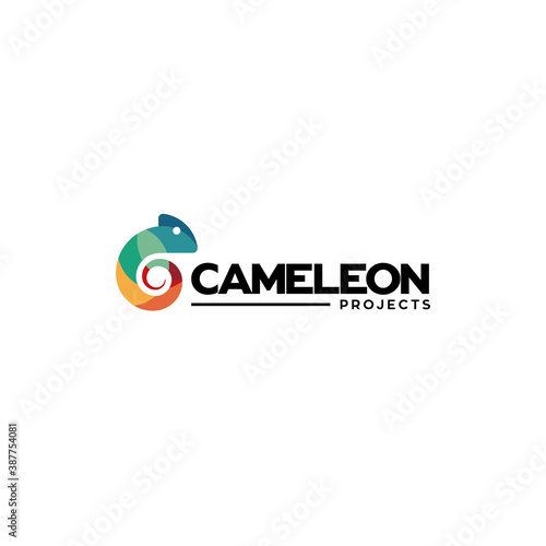 Chameleon logo silhouette - animal reptile lizard green wildlife vector cartoon exotic mascot camouflage creature pet dragon zoo iguana tail
