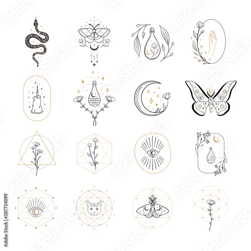 Collection of vector abstract spiritual line drawing logo design templates an...