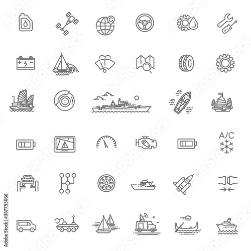 Transport icons, thin line design. Vector illustration