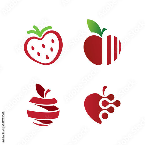 Apple logo set collection - food healthy fresh abstract natural bio eco organic vegetarian diet delicious nutrition raw vitamin eat snack vegan whole plant juice smoothie grocery