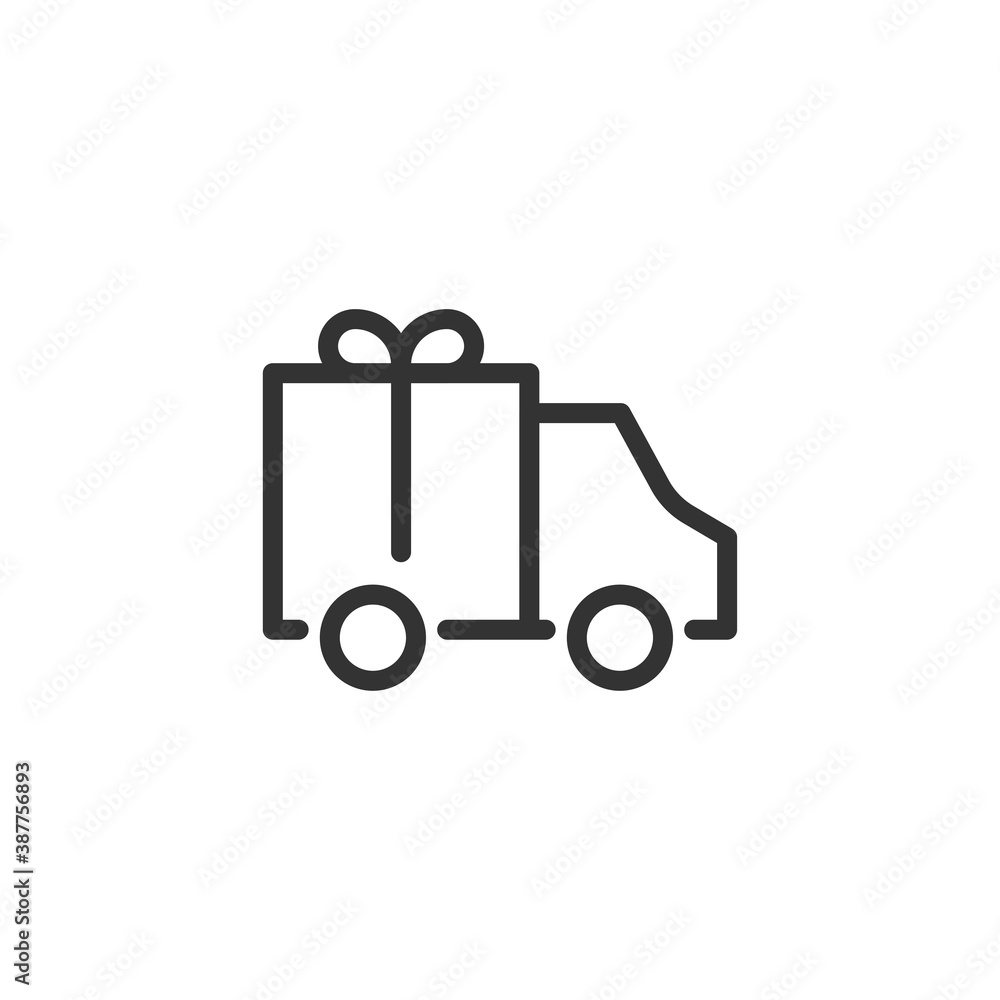 Truck with gift box icon isolated on white background. Delivery symbol modern, simple, vector, icon for website design, mobile app, ui. Vector Illustration Truck with gift box icon isolated on white background. Delivery symbol modern, simple, vector, icon for website design, mobile app, ui. Vector Illustration