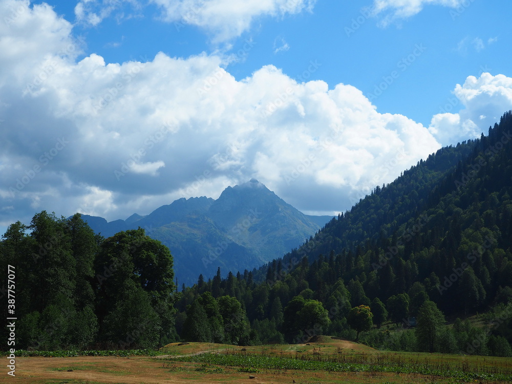 Mountains in the Republic of Abkhazia. Beautiful nature and mountain peaks in Abkhazia