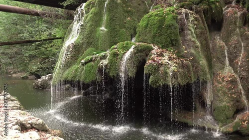 The unique beautiful Bigar waterfall full of green moss, Bozovici, Caras-Severin, Romania.  photo