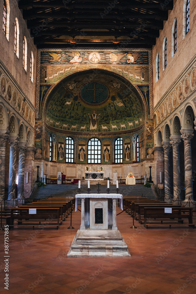 Ravenna / Italy - August 2020: Internal view of the basilica of Sant'Apollinare Nuovo