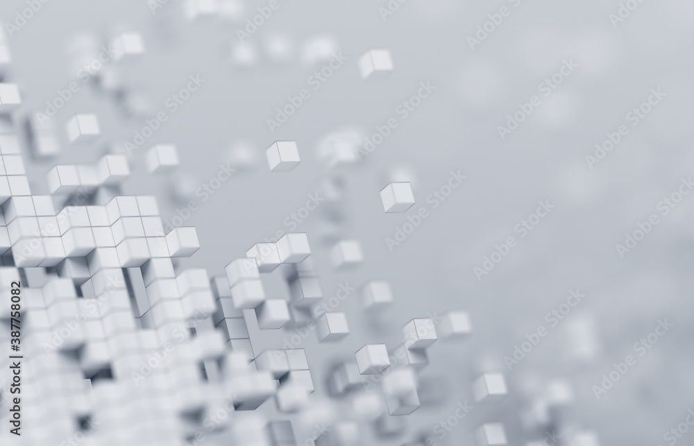 Abstract 3d render, white geometric background design with cubes, blockchain concept Abstract 3d render, white geometric background design with cubes, blockchain concept