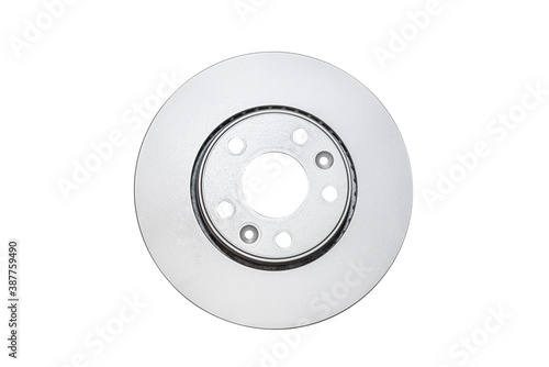 Front new brake disc with anti-corrosion coating, isolated on a white background with a clipping path.