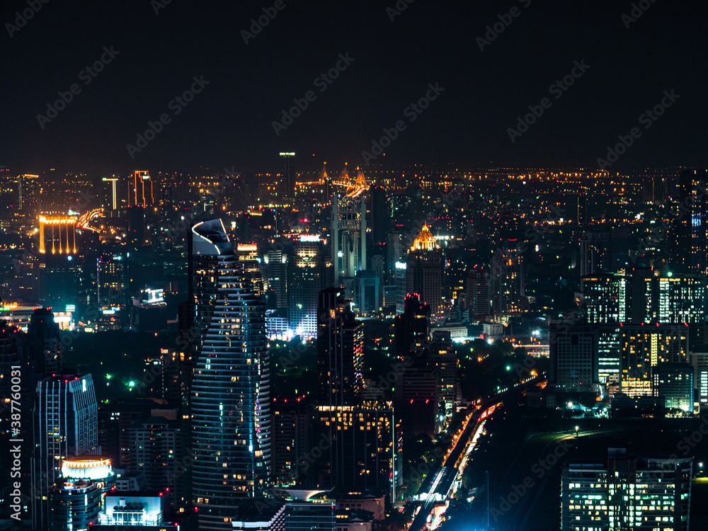 Blurred night view of Bangkok city at night.