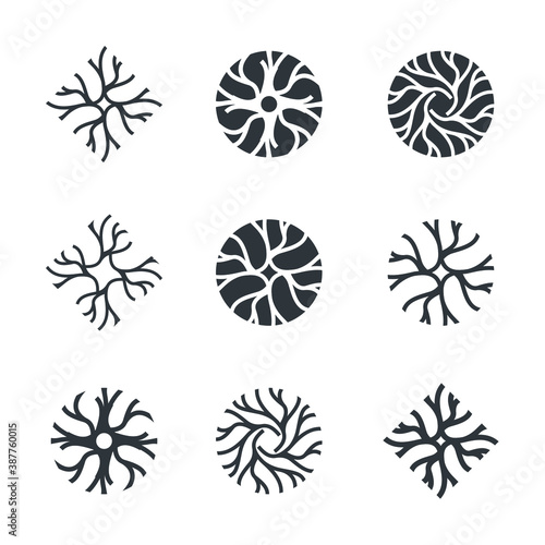 Neuron logo set collection - brain cell science nerve biology neurology medical nervous neural network receptors mind square intelligence connection mental health memory