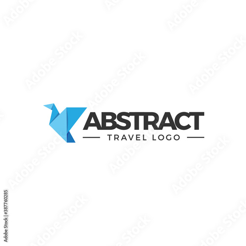 Origami bird logo - paper art illustration design vector crane fly flying abstract animal shape geometric wing polygon pigeon dove oriental