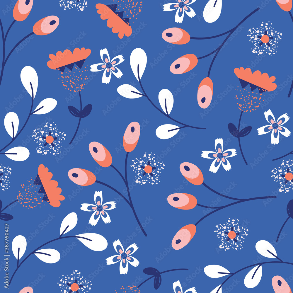 Fototapeta premium Floral Leaves and Branches Vector Seamless Pattern