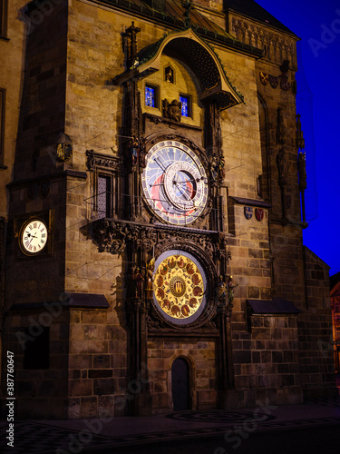 Prague's Orloj - Astronomical Clock on the Old Town Square at the blue hour