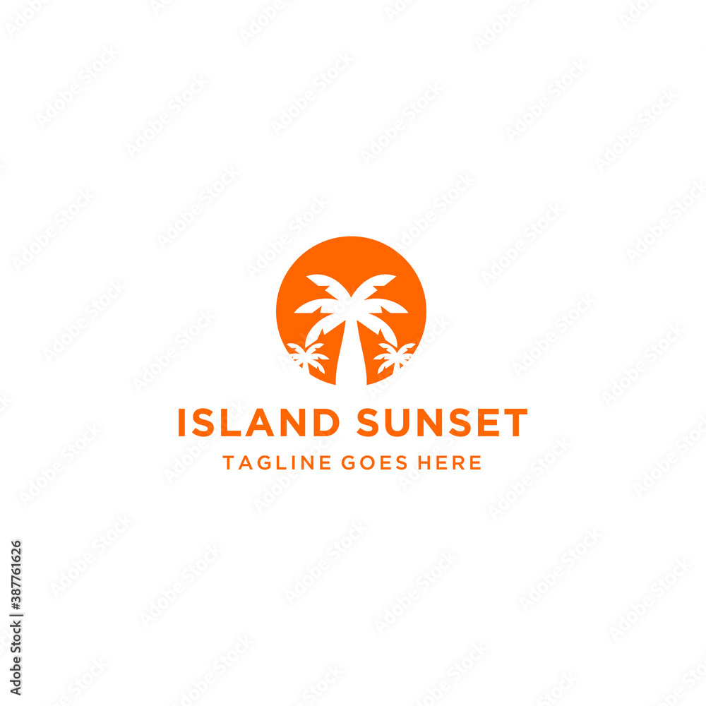 Beauty Sunset with Palm Tree Logo Vector Design Illustration