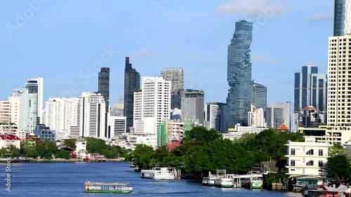 Bangkok City modern office buildings with Chao Phraya River in Bangkok ,Thailand photo