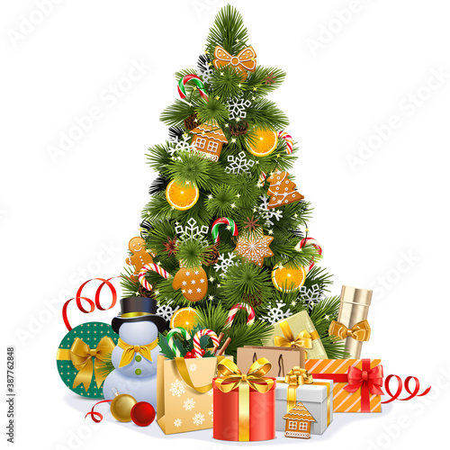 Vector Christmas Pine Tree with Sweet Decorations