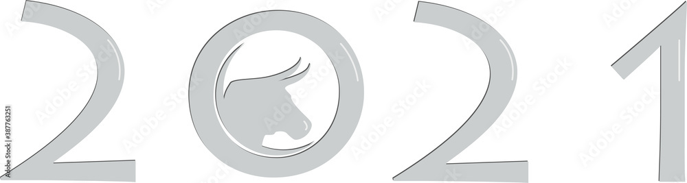 number 2021 bull head with horns grey white background number 2021 bull head with horns grey white background