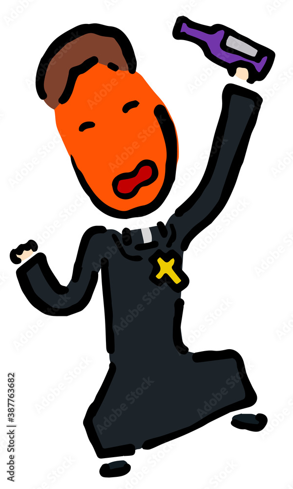 Drunk Catholic Priest : Hand drawn vector illustration like woodblock print Drunk Catholic Priest : Hand drawn vector illustration like woodblock print