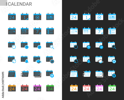 Calendar icons light and dark theme. Pixel perfect.
