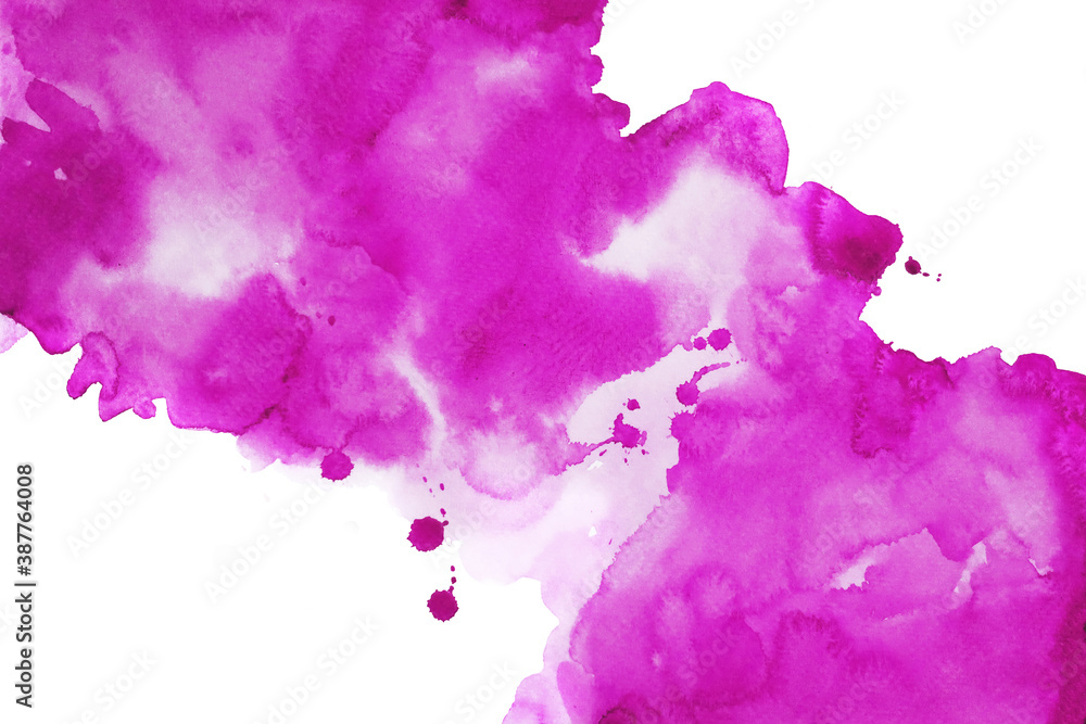 Pink Watercolor hand painting and splash abstract texture on white paper Background