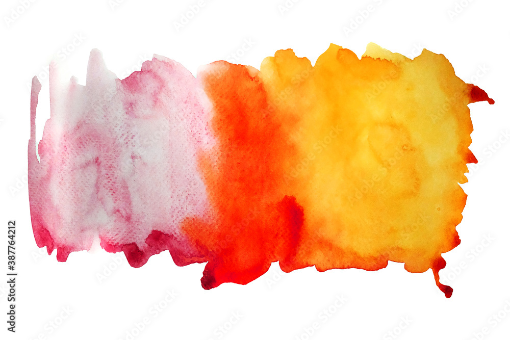 Red, orange and yellow Watercolor hand painting and splash abstract texture on white paper Background