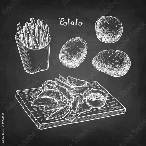 Chalk sketch of fried potatoes