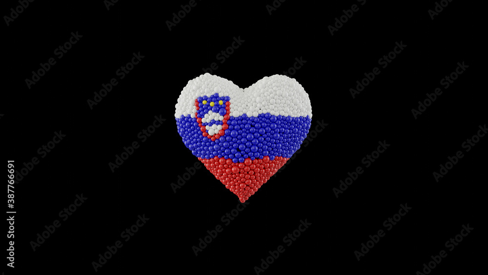 Slovenia National Day. June 25. Independence Day. Heart shape made out of shiny sphere on black background. 3D rendering. Slovenia National Day. June 25. Independence Day. Heart shape made out of shiny sphere on black background. 3D rendering.