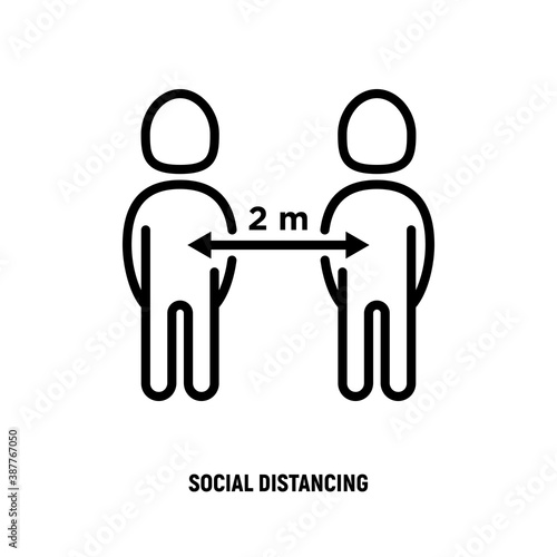 Social distancing two metres between people thin line icon. Protection from coronavirus. Vector illustration.