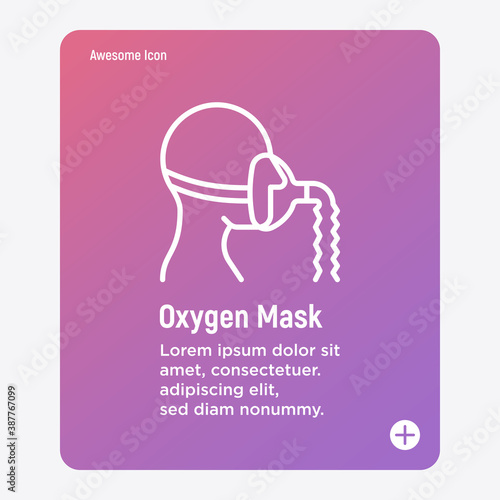 Oxygen mask thin line icon. Lack of oxygen, difficulty breathing. Medical treatment for covid-19. Vector illustration.