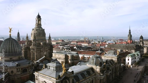 Drone footage of Dresden inner city with Frauenkirche, Germany