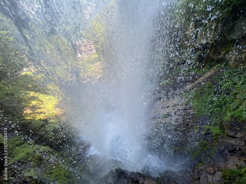 Giessbach Falls in the eponymous nature park and over Lake Brienz / Giessbachfälle (Giessbachfaelle) im gleichnamigen Naturpark und über dem Brienzersee - Canton of Bern, Switzerland (Schweiz) photo