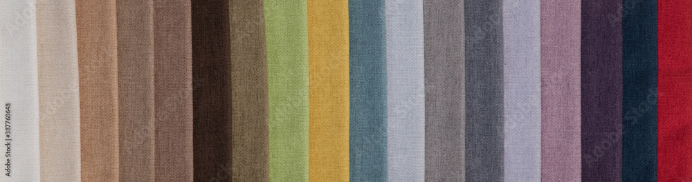 samples of different colored upholstery fabrics