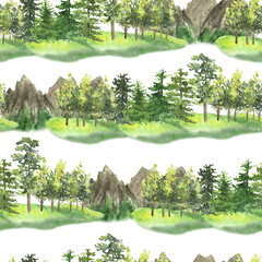 Fototapete Waldmuster Berge und Nadelbäume Landschaftsmuster  © Olena