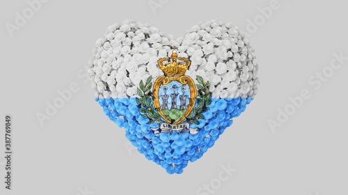 San Marino. National Day. 3 September. Heart shape made out of flowers on white background. 3D rendering.