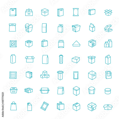 Vector package types icon set in thin line style