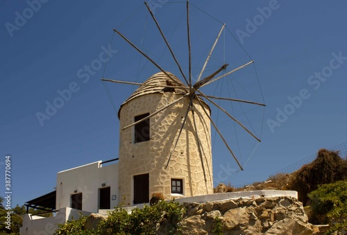 Ancient restored windmill in Naxos island, Greece