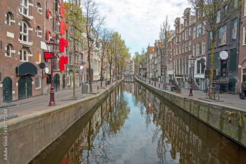 Canvas Print Red light district in Amsterdam the Netherlands during the Corona crisis