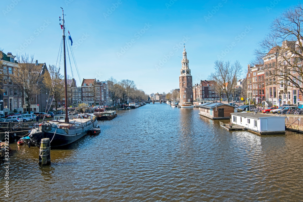 City scenic from Amsterdam with the Montelbaan tower