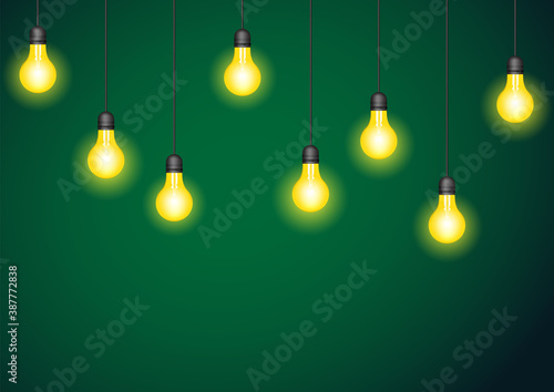 Set of realistic glowing hanging lamp.